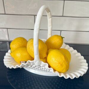 PRICE FIRM!  Vintage Large Fenton Hobnail Milk Glass Basket